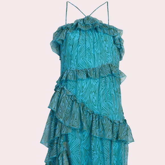 CINQ A SEPT RAYNER PRINTED RUFFLED MIDI DRESS IN CELESTE MULTI - Picture 4 of 7